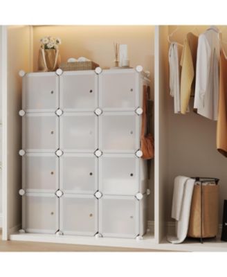 Space-Saving Modular Shoe Storage Cabinet – 12-Cube Stackable Organizer with Doors