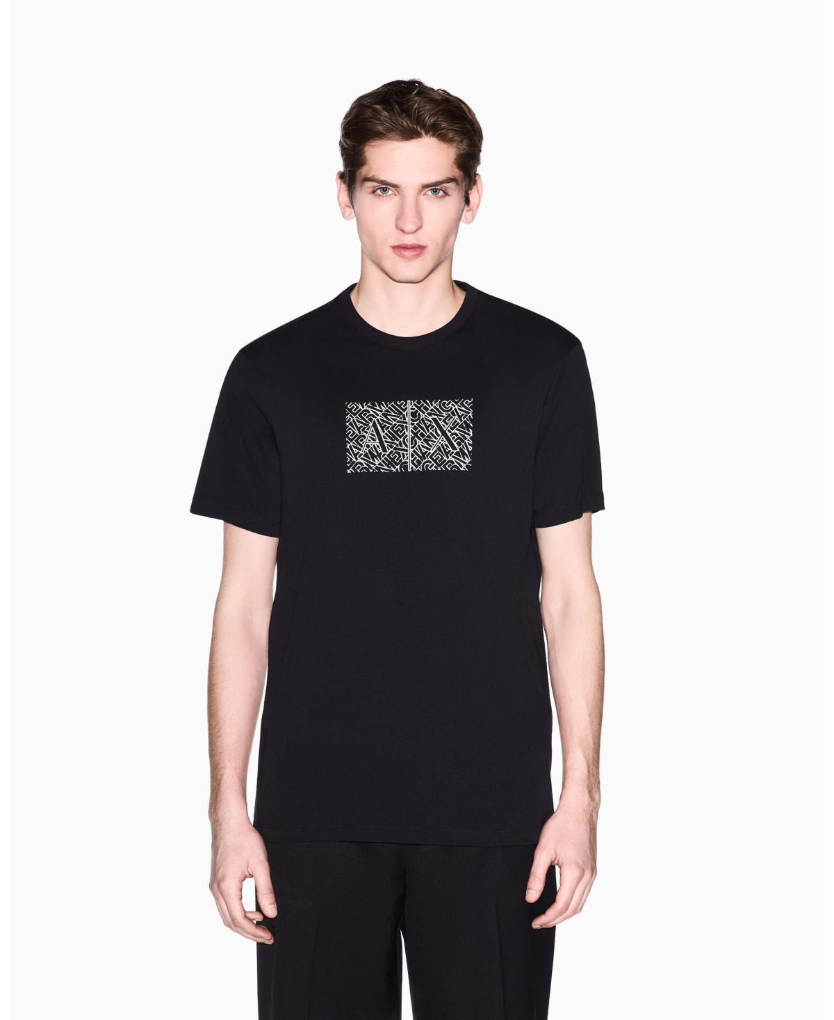 A|X Armani Exchange Men's Short Sleeve Jersey Printed Box Logo T-Shirt - Black