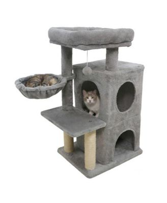 Stable Cat Tree with 2-Tier Cat Condo, Multi-Level Tower with Scratching Post