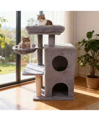 Stable Cat Tree with 2-Tier Cat Condo, Multi-Level Tower with Scratching Post
