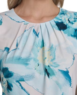 Women's Printed Mesh Crewneck Ruched Top