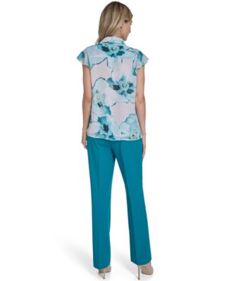 Women's Printed Ruffle Front Top