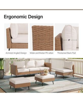 Outdoor Patio Furniture, 6 Piece Outdoor Sectional Sofa PE Rattan Wicker Patio Conversation Sets,All Weather Patio Furniture Set