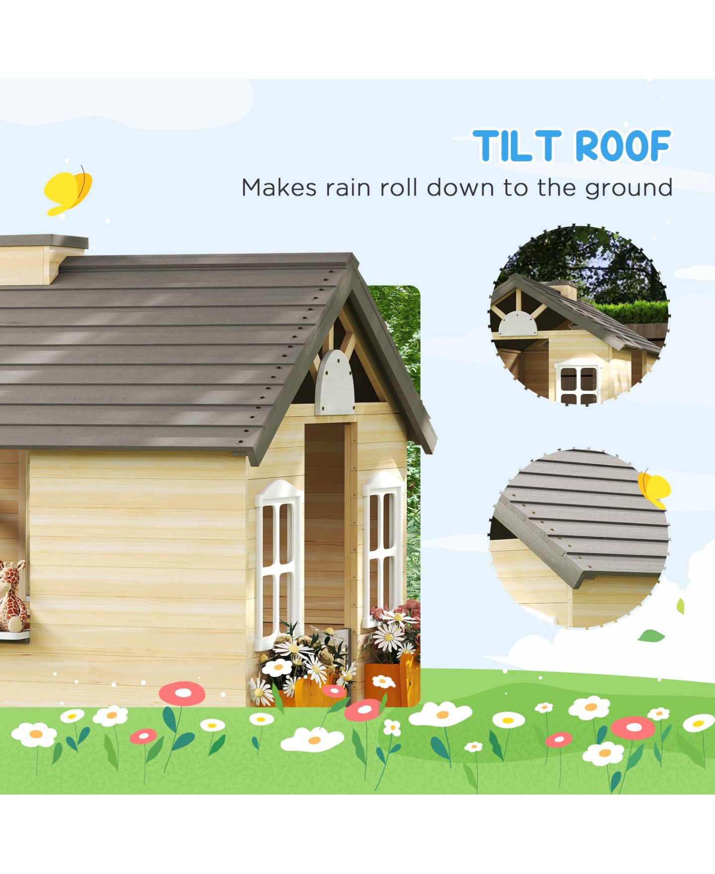 Детская игрушка HONGGE Outdoor Playhouse with Door, Windows & Bench, 44.5" W x 37" D x 53" H, Ages 3-7, цвет: Натуральный — фото 8