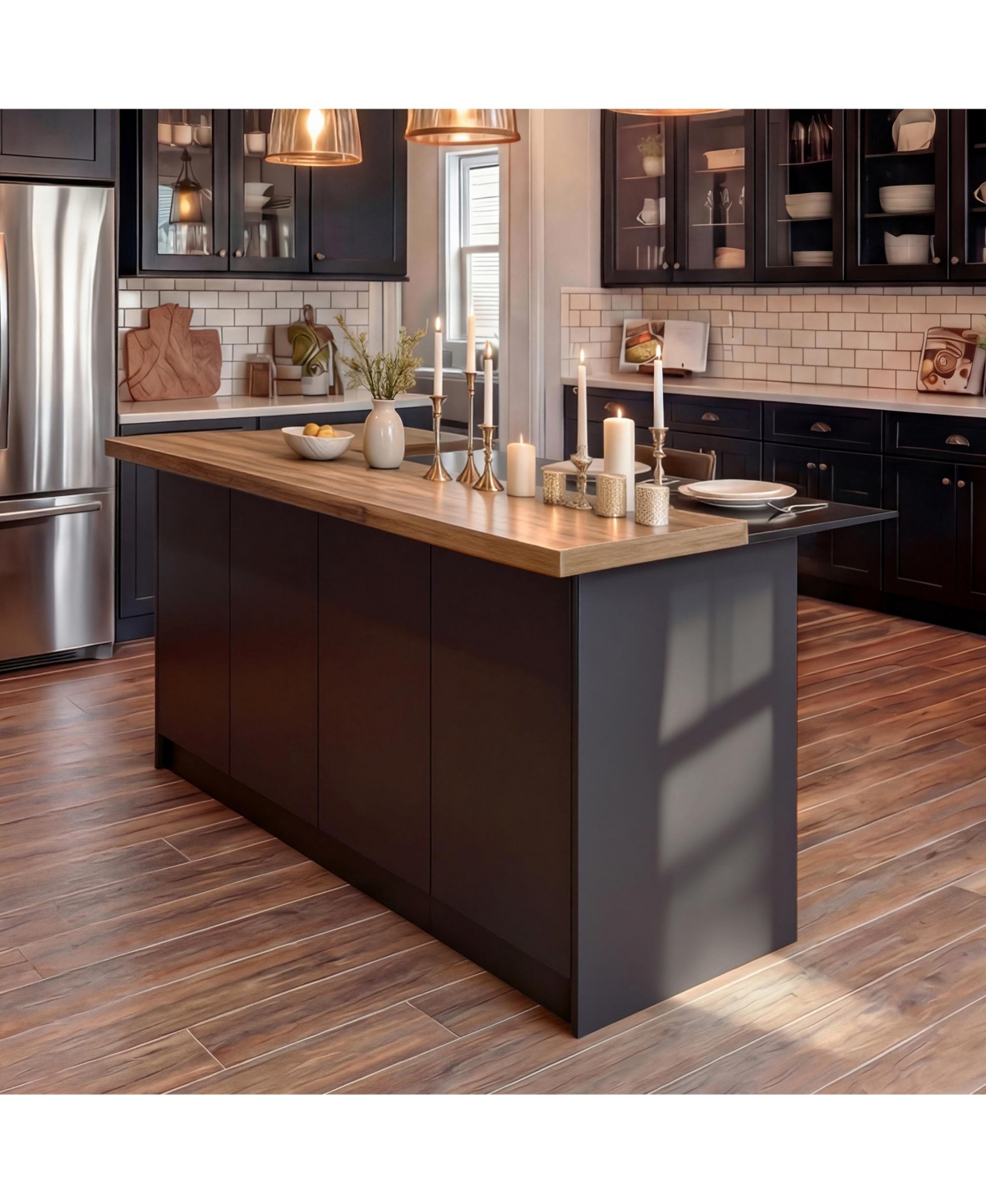 Kitchen island with 8 doors, island storage table with dining table, coffee station and microwave rack for home, dining room