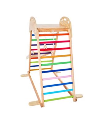 Indoor Playground Jungle Gym, 4-in-1 Wooden Indoor Playground Playset with Climbing Rock, Slide, Wooden Ladder & Gym Rings