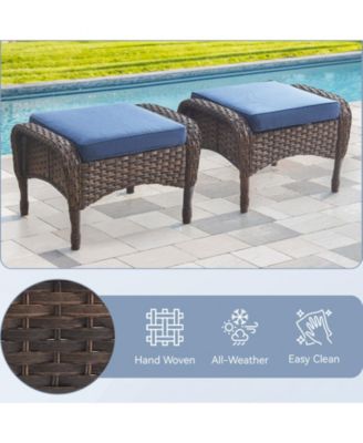 5-Piece Brown Wicker Patio Conversation Set with Olefin Cushions Patio Swivel Chairs and Ottomans