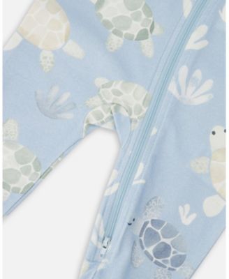 Baby Boys Cotton Jersey One-Piece Pyjama Blue Turtle Print