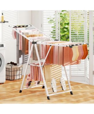 64" Clothes Drying Rack with Height-Adjustable Wings, Folding Laundry Rack