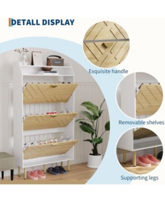 Shoe Cabinet with 3 Flip Drawers, Narrow Slim Shoe Storage Organizer for Entryway, Hallway, Farmhouse Freestanding Hidden Shoe Rack