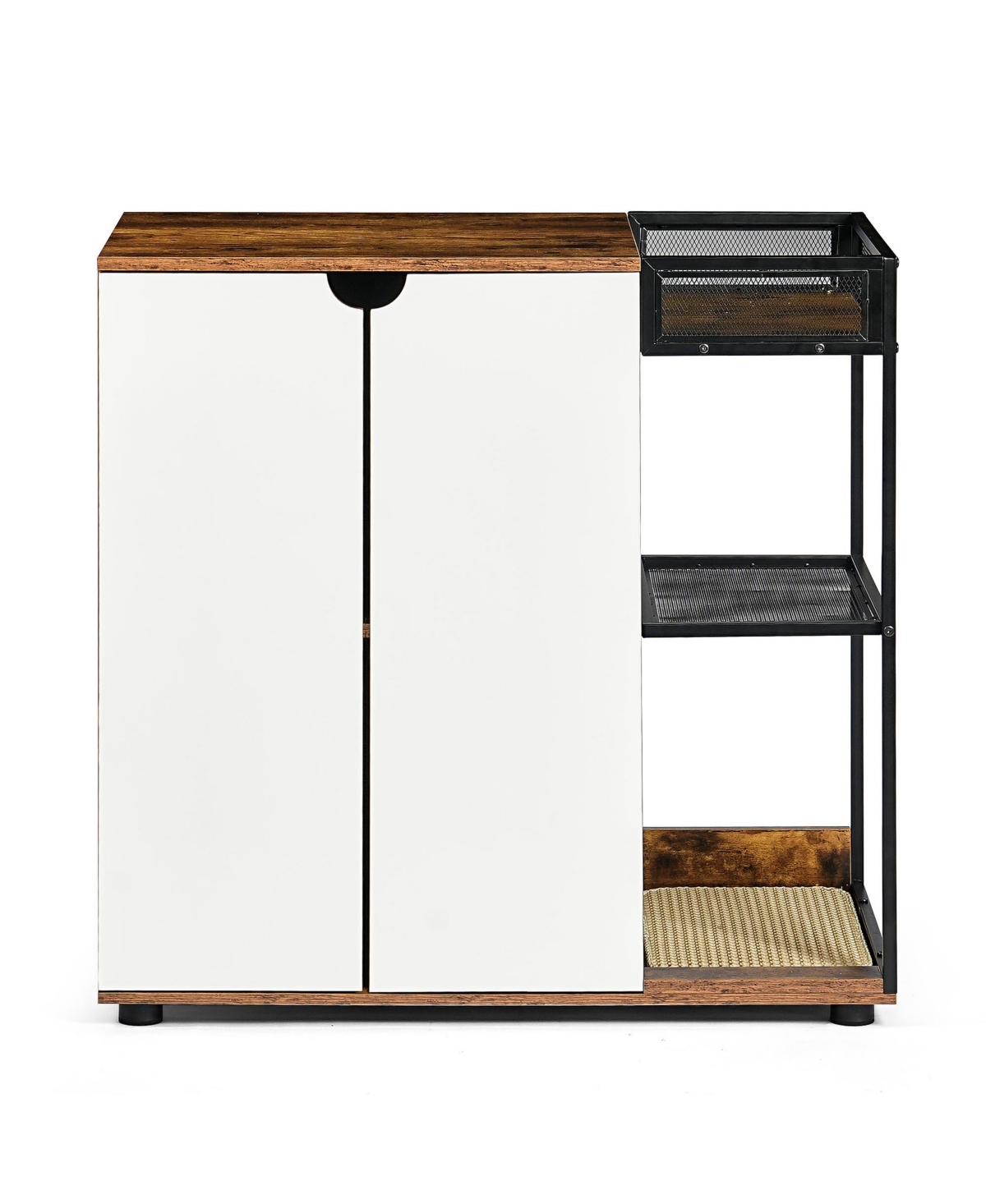 Cozito Double Cat Litter Box Enclosure Furniture Cabinet with Side Openings and Splash Pads.