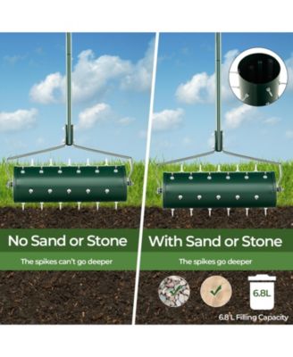 21 Inch Manual Lawn Aerator with Detachable Handle Filled with Sand or Stone