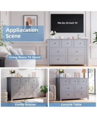 7 Drawer Dresser for Bedroom – 54" Wide Modern Wooden Chest with Deep Drawers, Metal Knobs, for Hallway, Entryway