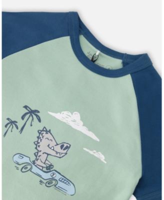 Toddler Boys Cotton Two-Piece Pyjama Set Green Crocodile Print