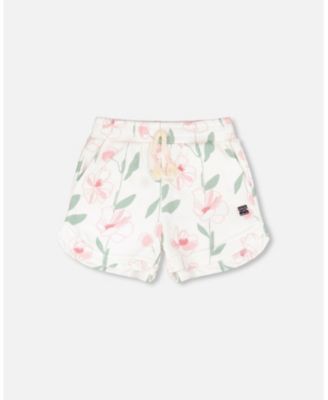 Big Girls French Terry Shorts Off White Printed Flowers