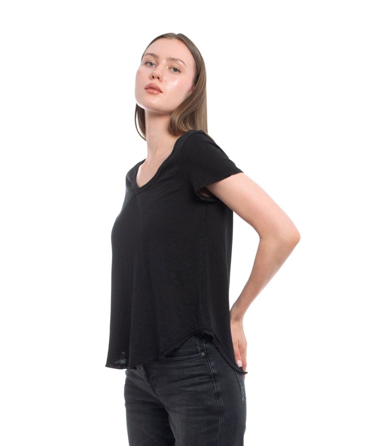 Wilt Clothing Women's Short Sleeve Shrunken V-Neck Shirttail Tee