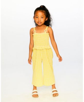 Toddler Girls Capri Jumpsuit with Smocking Gingham