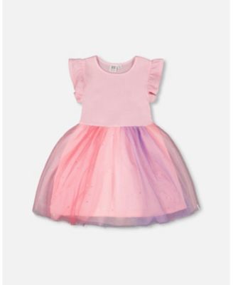 Big Girls Bi-Material Mesh Dress Pale Pink