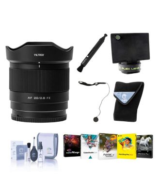 AF 20mm f/2.8 Lens for Sony E, Bundle with PC Software Kit, Cleaning Kit, Pen Lens Cleaner, Lens Wrap and Cap Keeper
