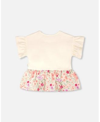 Toddler Girls Cotton Bi-Material Tunic Flowers Print