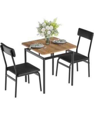 3-Piece Dining Table Set for 2, Small Kitchen Table and 2 PU Upholstered Chairs, Space-Saving Metal Frame Dinette, for Apartment, Dining Room
