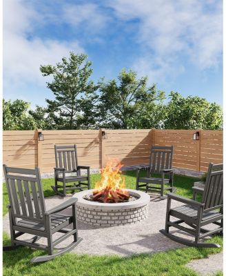 HDPE Weather-Resistant Rocking Adirondack Chair - 380LBS Heavy Duty, No Complex Assembly, Wood-Grain - Patio/Lawn