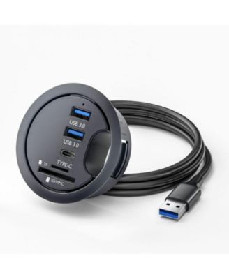 5 in 1 Flush Mount Desktop USB 3.0 Hub with 5Gbps Data Transfer and SD/TF Card Reader