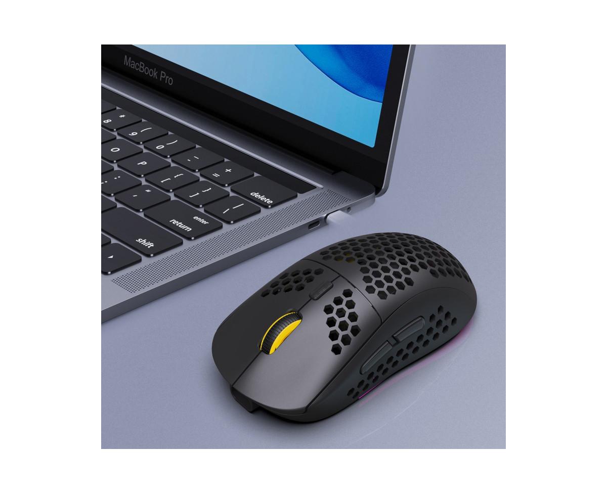 Risokeys Tri-Mode Wireless Gaming Mouse, Honeycomb Hollow Design, Rgb Backlight, 3600 Dpi Adjustable, 750mAh Rechargeable, 2.4G+BT3.0+BT5.0