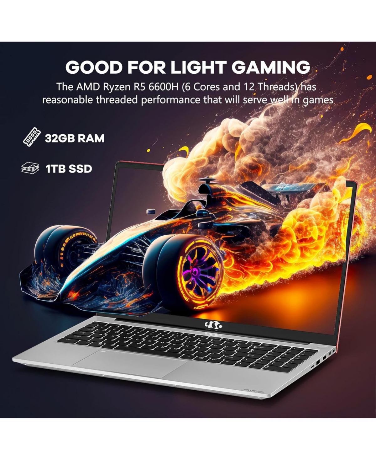 Nimo 15.6 Gaming Laptop Amd Ryzen 5 6600H 6-Cores 16GB DDR5 Ram 512GB Ssd 4.5GHz