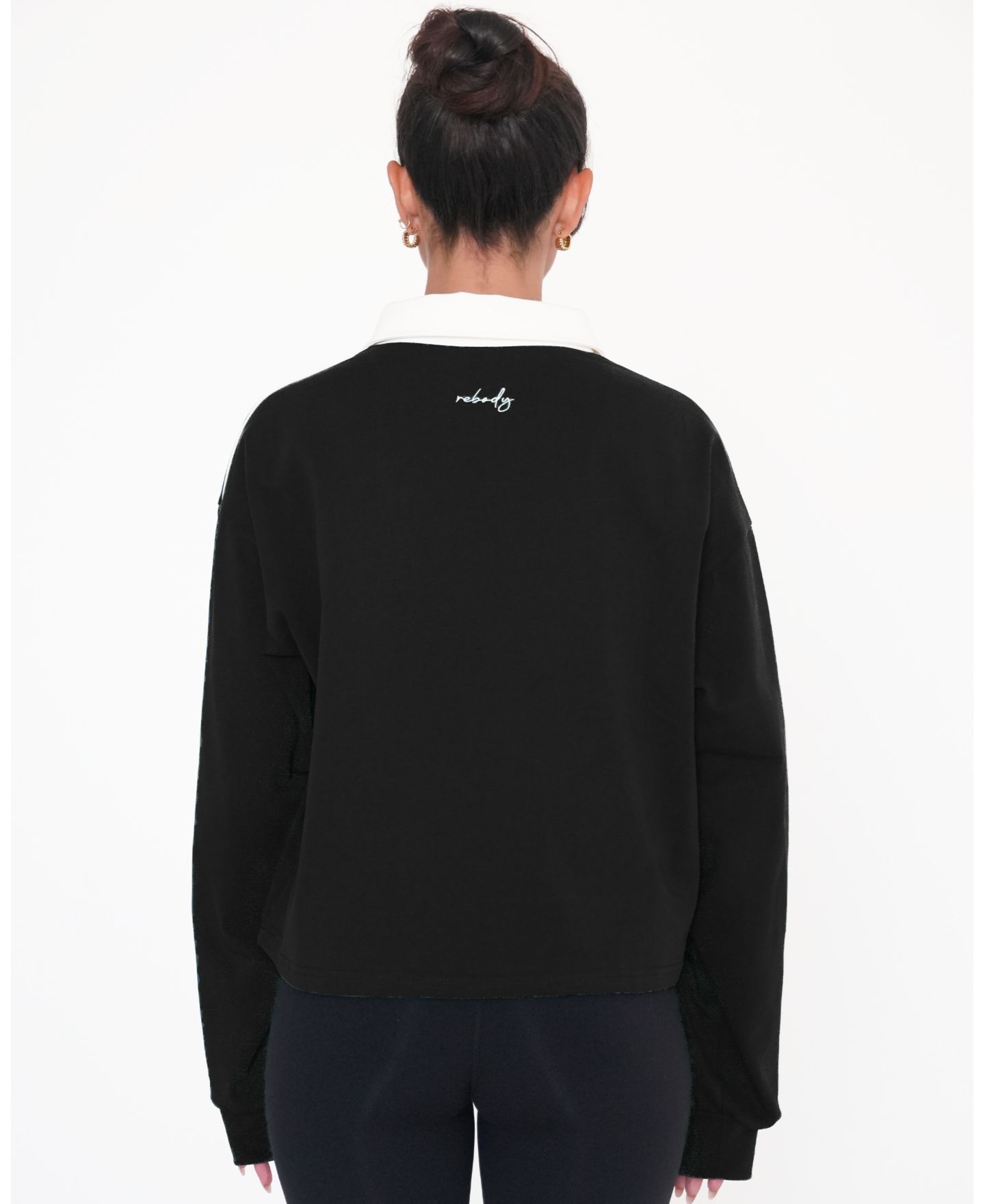 Женский топ Rebody Active Rugby Piping Relaxed Polo Top, цвет: Чёрный / Белый — фото 3