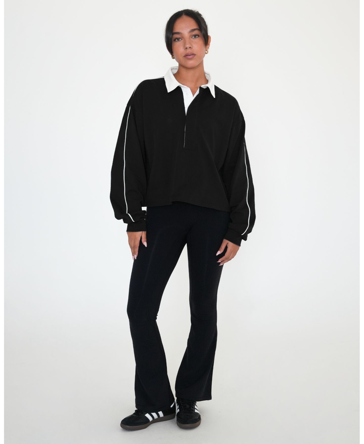 Женский топ Rebody Active Rugby Piping Relaxed Polo Top, цвет: Чёрный / Белый — фото 5