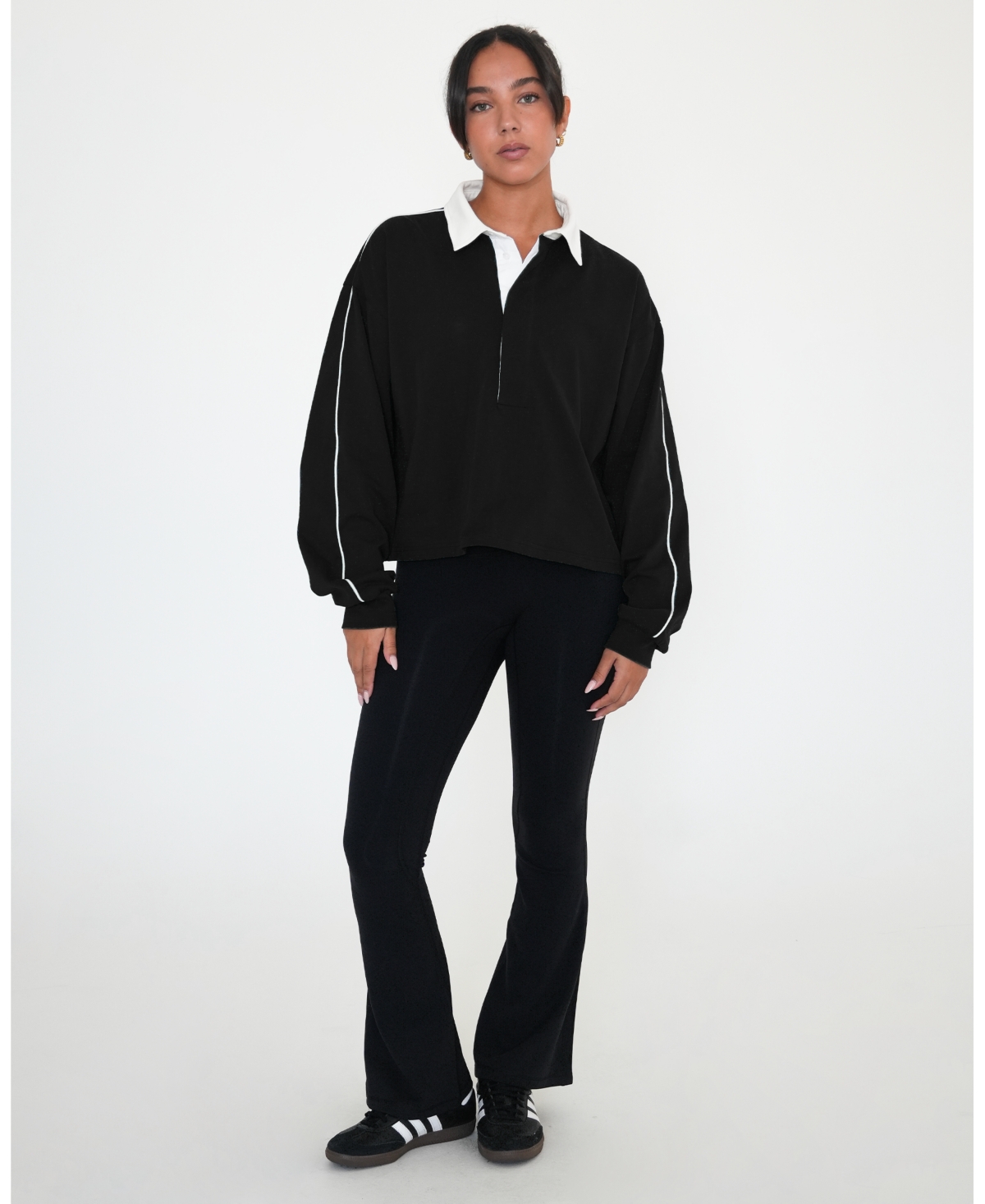 Rebody Active Women's Rugby Piping Relaxed Polo Top