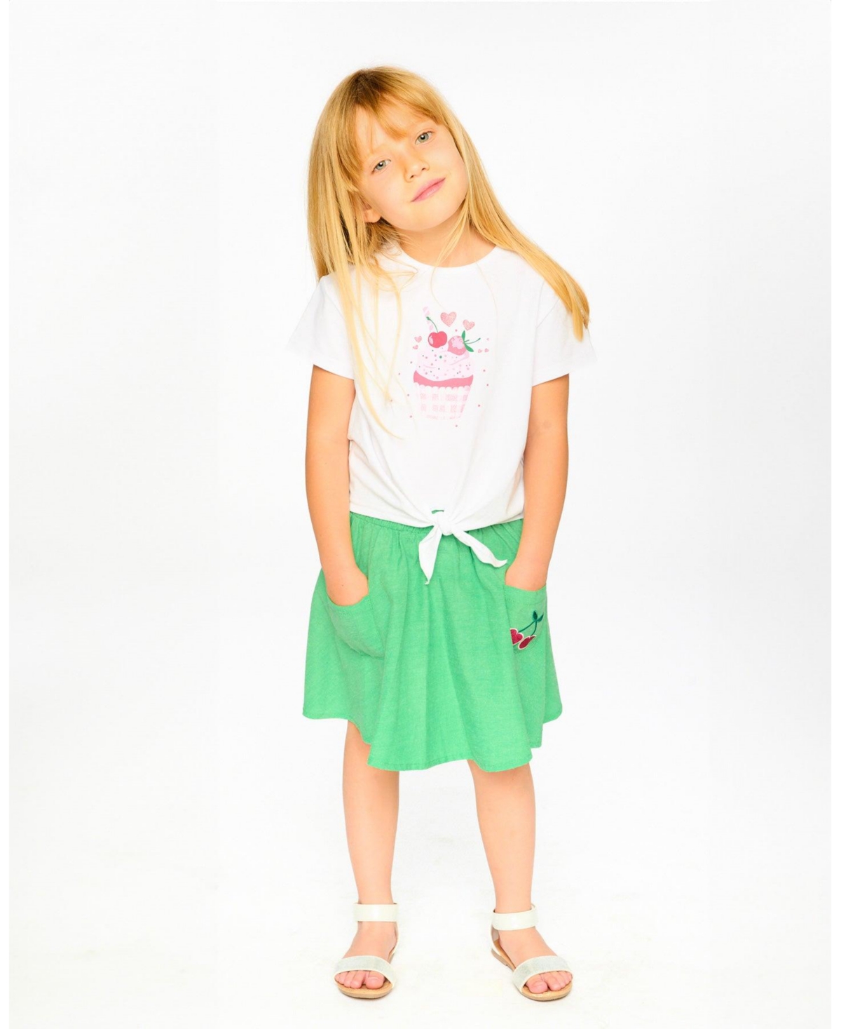 Deux par Toddler Girls Cotton Jersey T-Shirt with Tie at Waist White