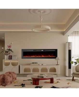 60" Wall-Mounted Electric Fireplace with Heater, 750/1500W, 12 Flame Colors, Remote & WiFi, Slim Recessed Design