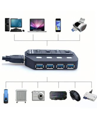 4-Port USB 3.0 Hub - with Independent Switches & LED Indicators, Plug & Play,for Laptop/Desktop,Ideal for Office