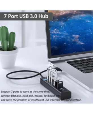 7-Port USB Hub with USB 3.0, Multiple USB,Compatible with Laptop, PC, MacBook,USB Peripherals,for Home Office,Travel