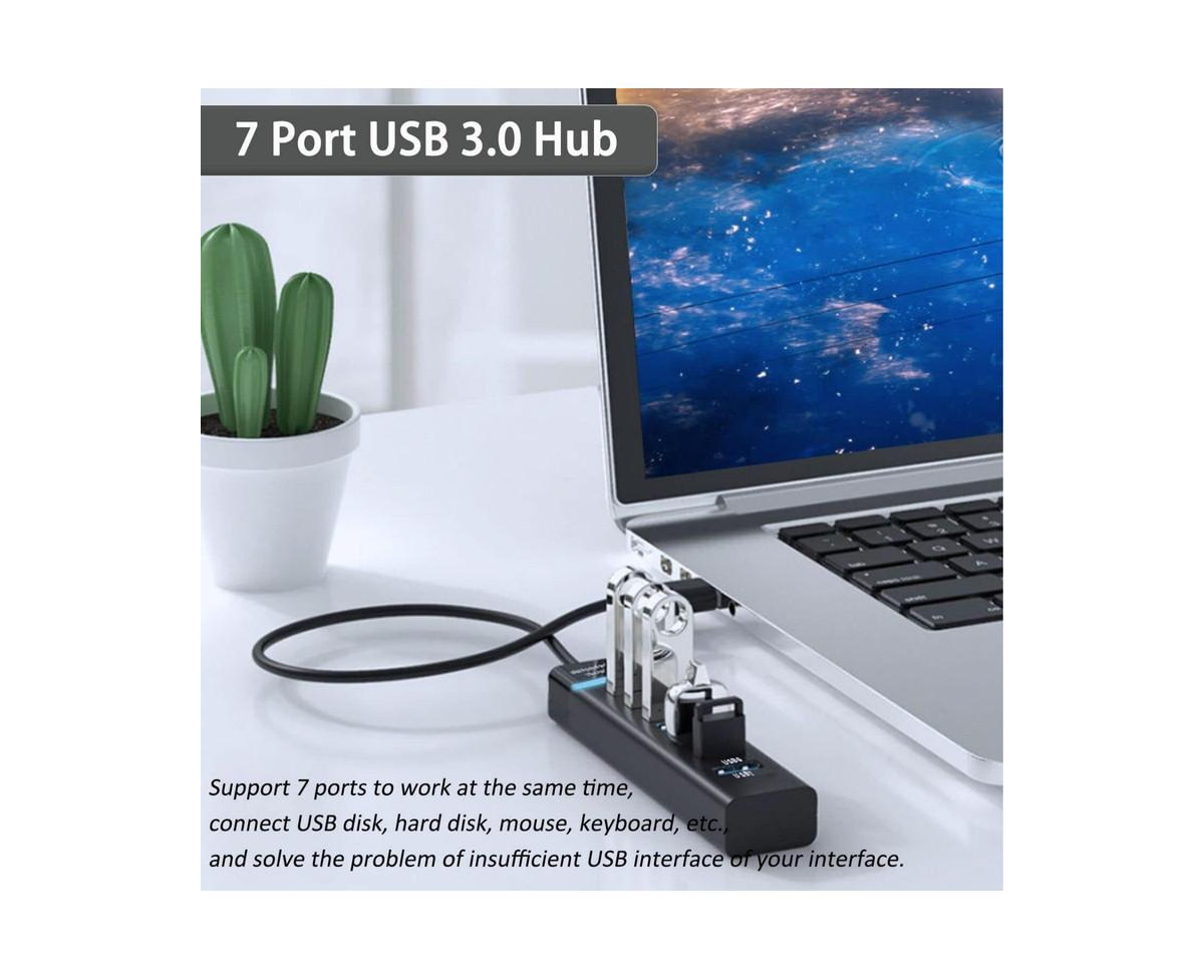 Risokeys 7-Port Usb Hub with Usb 3.0, Multiple Usb,Compatible with Laptop, Pc, MacBook,Usb Peripherals,for Home Office,Travel