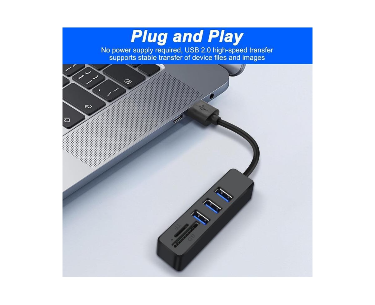 Risokeys 5 in 1 Usb A Hub Splitter, 480Mbps Data Transfer & Sd/Tf Card Reader, for Laptop/Smartphone,Ideal for Office Workers