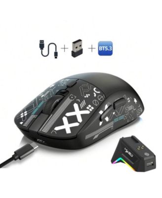 Tri-Mode Wireless Gaming Mouse with Magnetic RGB Charging Dock, 12000 DPI, 650mAh Rechargeable, BT5.3+2.4G+Wired