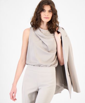 Women's Two-Button Blazer, Asymmetric Pleated Top & Pants