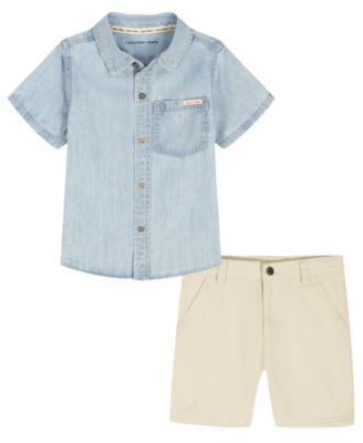 Boys' 2T-7 Button-Front Shirt and Denim Shorts, 2-Piece Set