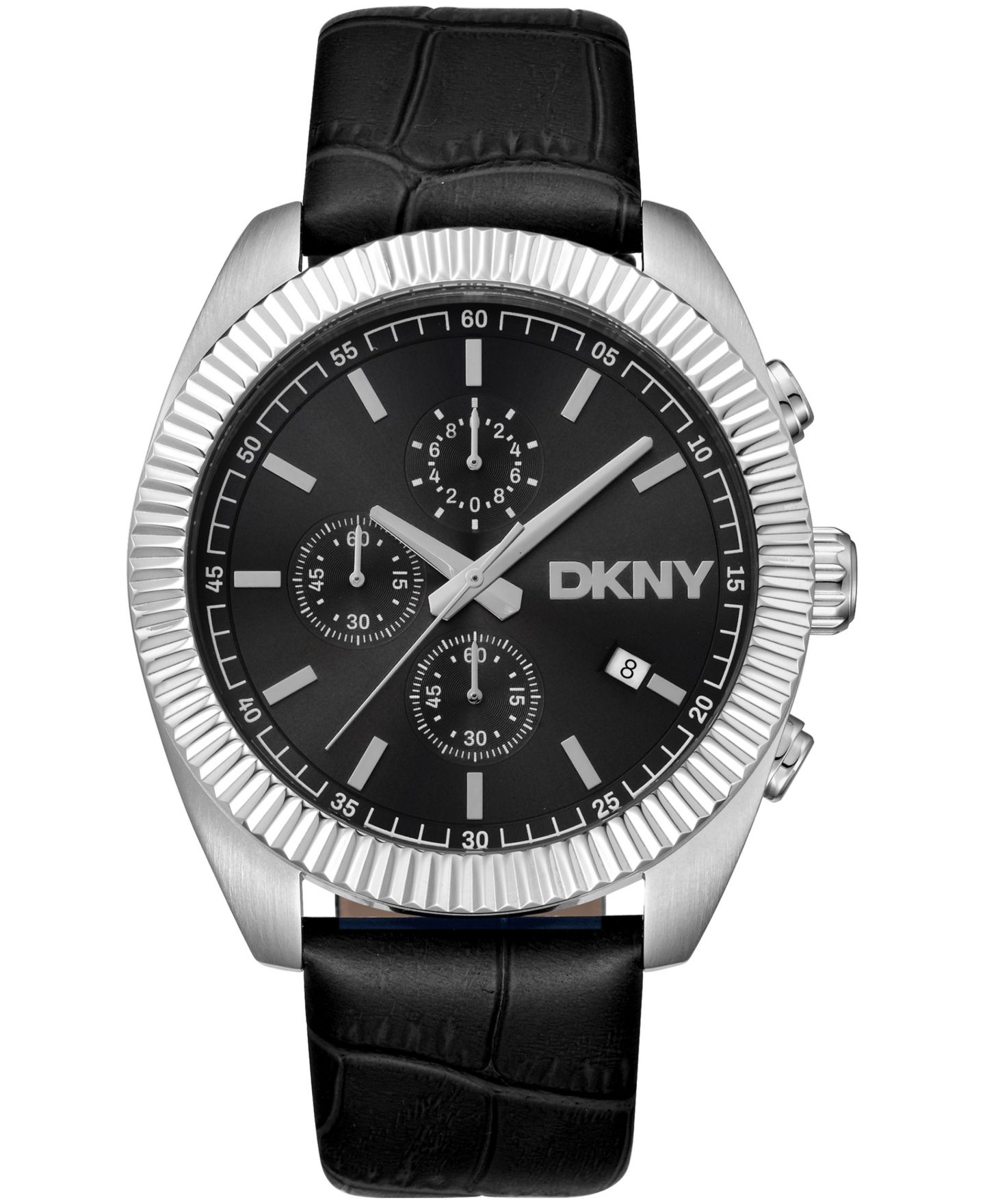 Мужские часы DKNY Chronograph Black Dial Leather Strap Watch, 42mm — фото 1