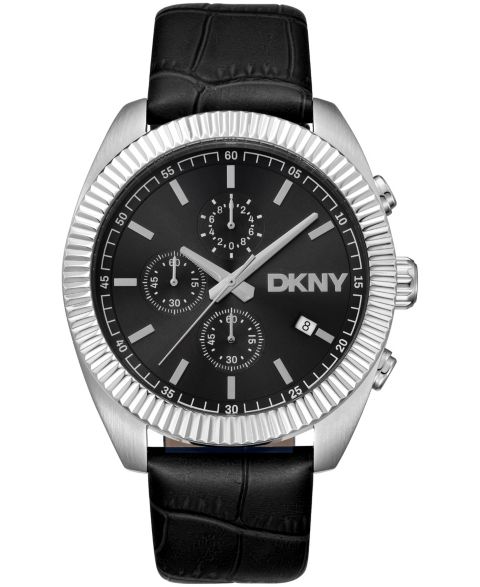 Мужские часы DKNY Chronograph Black Dial Leather Strap Watch, 42mm