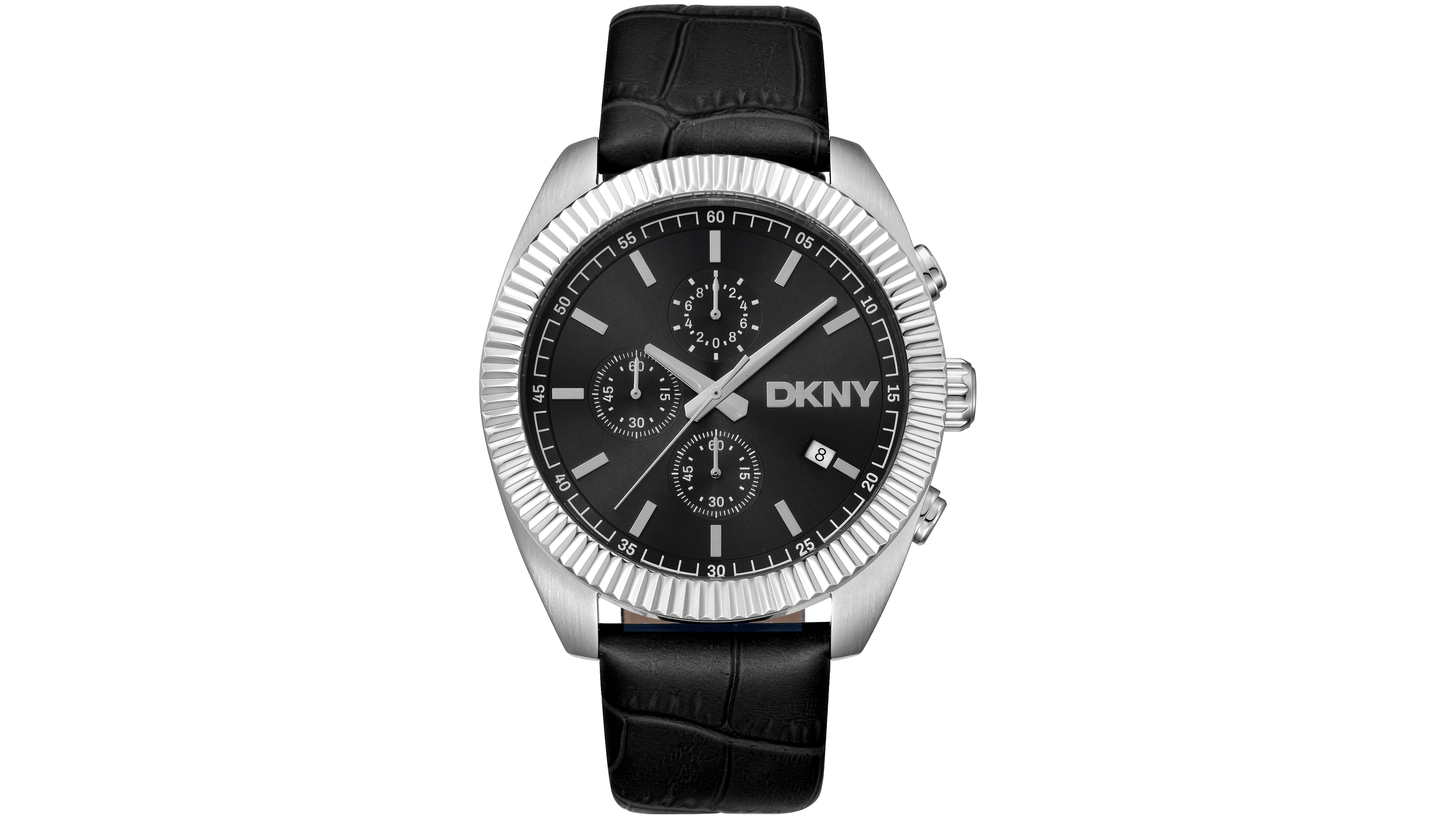 Dkny Men's Chronograph Black Dial Leather Strap Watch, 42mm