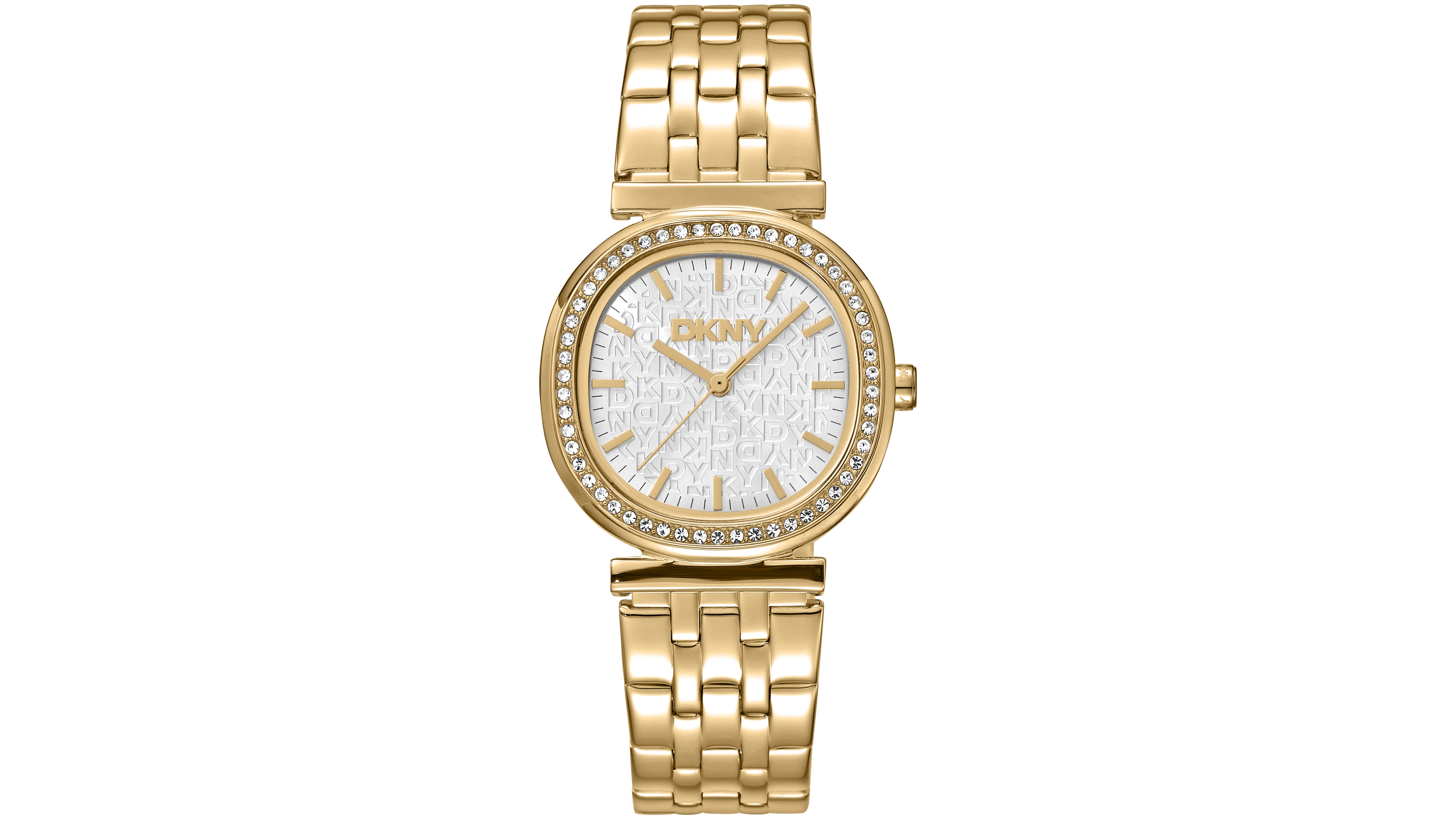 Dkny Women's Silver Dial Crystal Bezel Gold-Tone Stainless Steel Bracelet Watch, 30mm