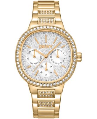 Women's Silver Crystal Covered Dial and Bezel Gold-Tone Stainless Steel Bracelet Multifunctional Watch, 36mm