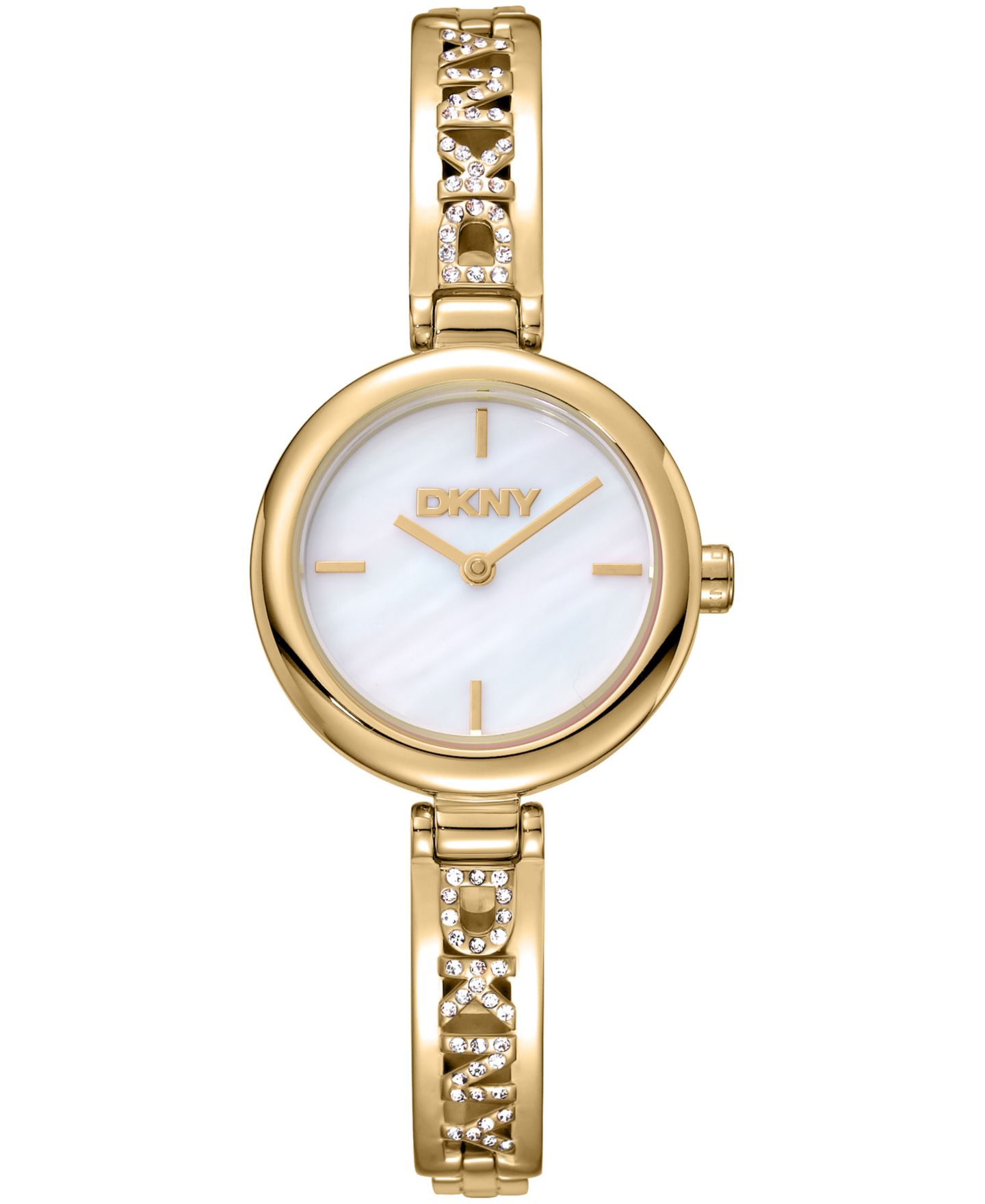 Женские часы DKNY White Dial Gold-Tone Stainless Steel Crystal Accented Jewelry Bracelet Watch, 26mm — фото 1