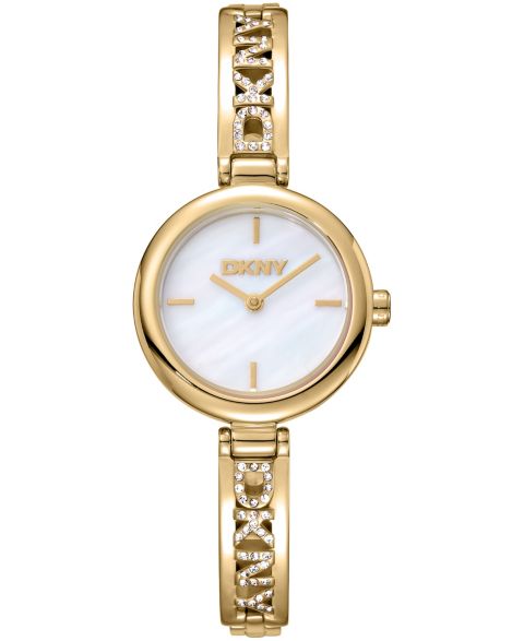 Женские часы DKNY White Dial Gold-Tone Stainless Steel Crystal Accented Jewelry Bracelet Watch, 26mm