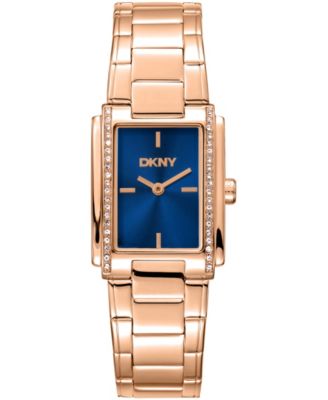 Women's Dark Blue Dial Crystal Accented Case Rose-Gold Tone Stainless Steel Bracelet Watch, 23 x 30mm