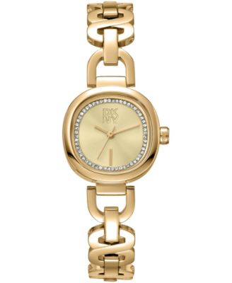 Women's Chamoagne Crystal Accented Dial Gold-Tone Stainless Steel Open Link Bracelet Watch, 24mm